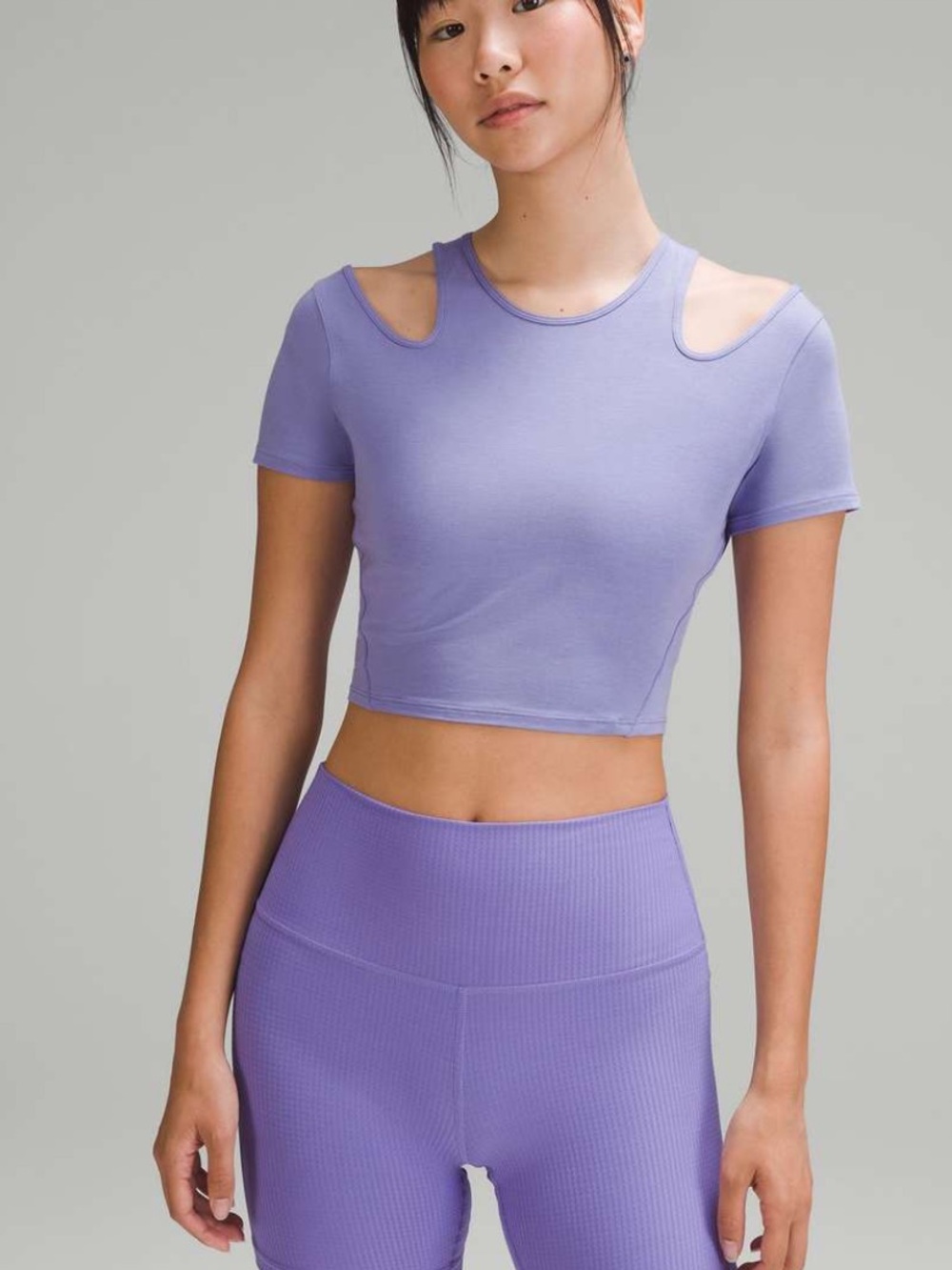 Lululemon Shoulder Cut-Out Yoga T-Shirt Lavender 10 Large Purple Unique